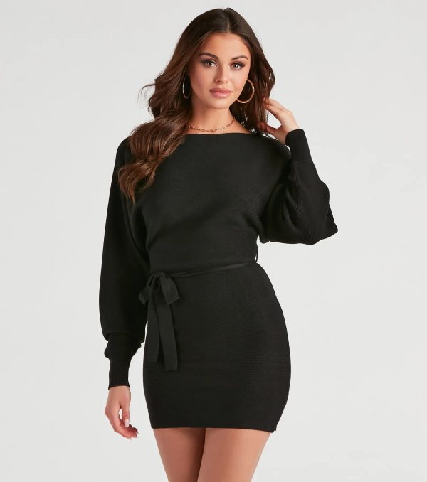 Cold Classic Dolman Sleeve Belted Sweater Dress - Image 9