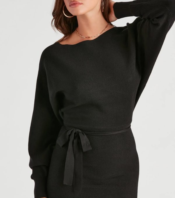 Cold Classic Dolman Sleeve Belted Sweater Dress - Image 12