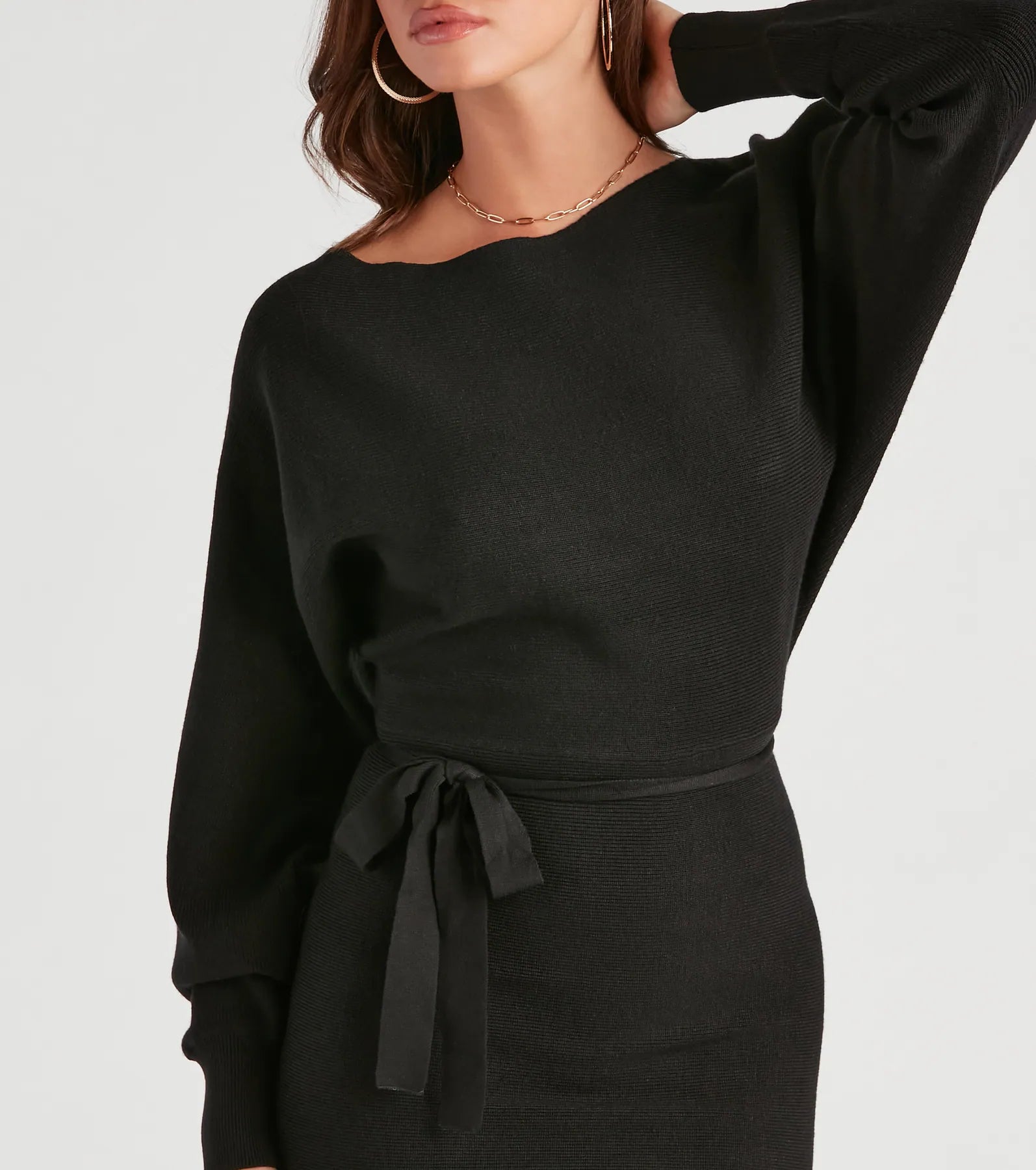 Cold Classic Dolman Sleeve Belted Sweater Dress - Image 12