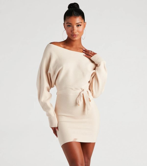 Cold Classic Dolman Sleeve Belted Sweater Dress - Image 5
