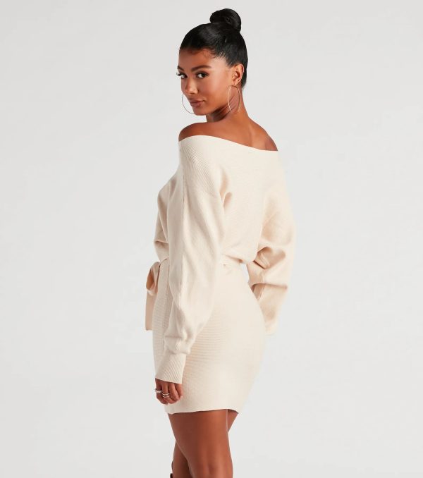 Cold Classic Dolman Sleeve Belted Sweater Dress - Image 6