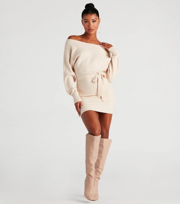 Cold Classic Dolman Sleeve Belted Sweater Dress - Image 7