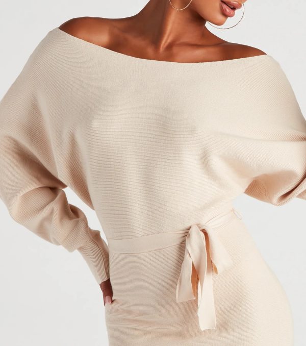 Cold Classic Dolman Sleeve Belted Sweater Dress - Image 8