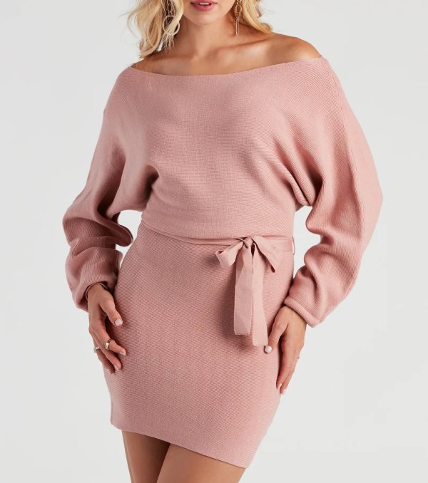 Cold Classic Dolman Sleeve Belted Sweater Dress - Image 4