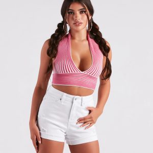 Current Mood Striped Halter Sweater Top