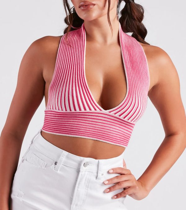 Current Mood Striped Halter Sweater Top - Image 4