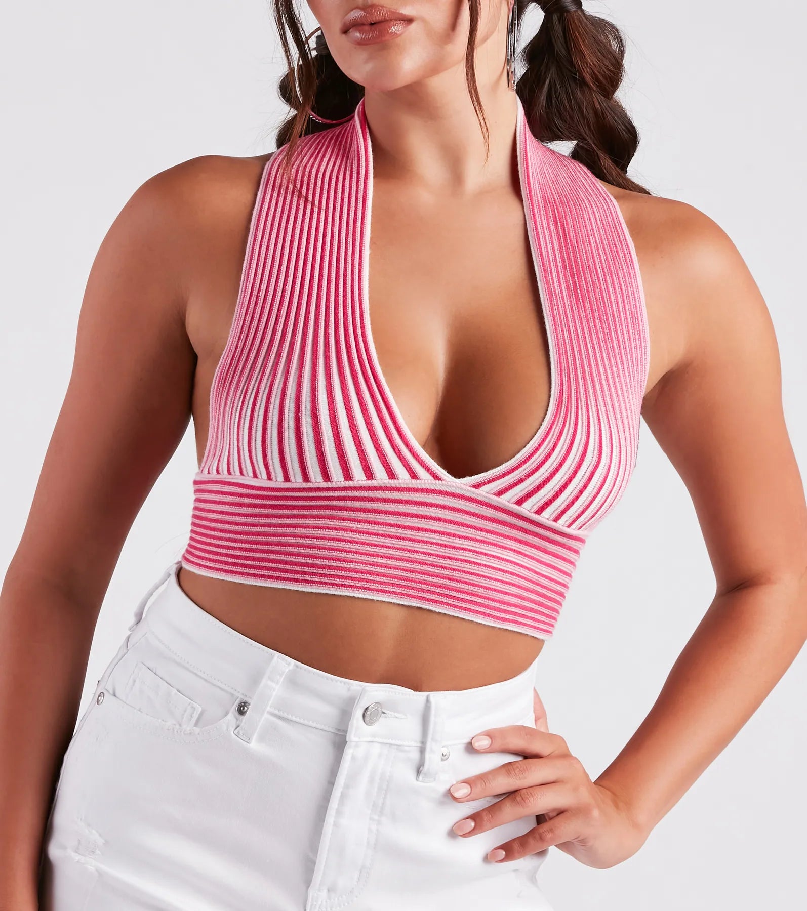 Current Mood Striped Halter Sweater Top - Image 4