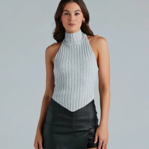Cozy Girl Cutie Mock Neck Lace-Up Sweater Top