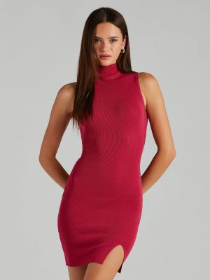 Knit Talks Mock Neck Sleeveless Sweater Dress