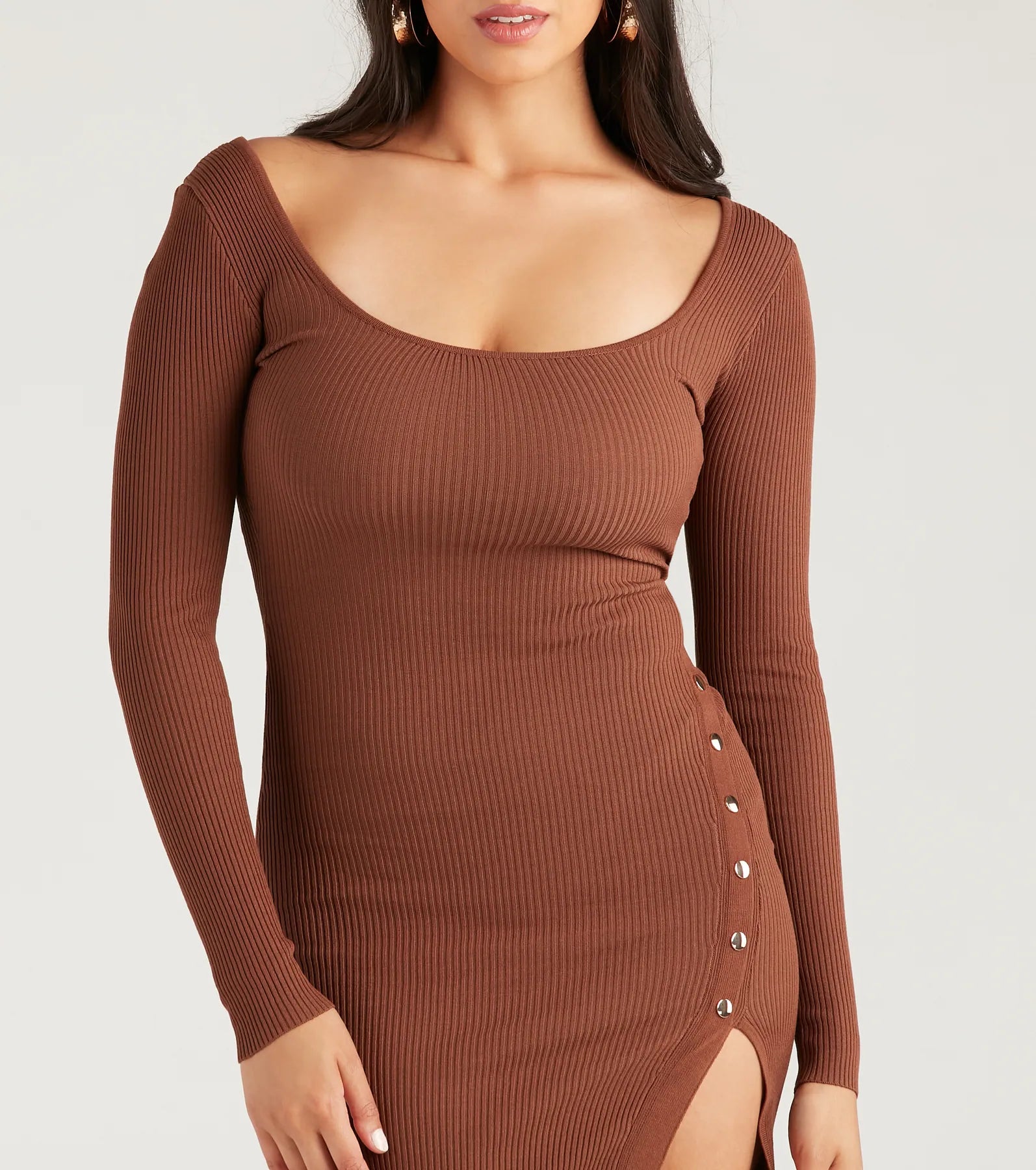 Stylish Snap Button Sweater Midi Dress - Image 4