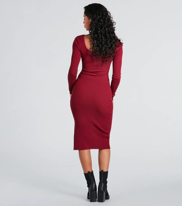Stylish Snap Button Sweater Midi Dress - Image 10