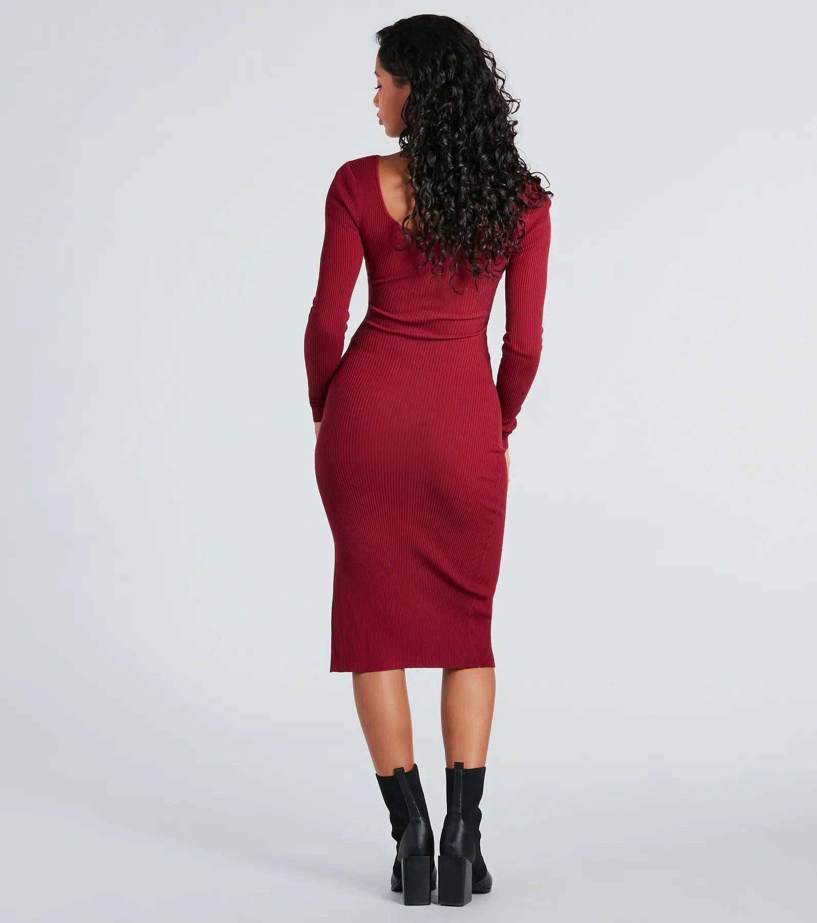 Stylish Snap Button Sweater Midi Dress - Image 10