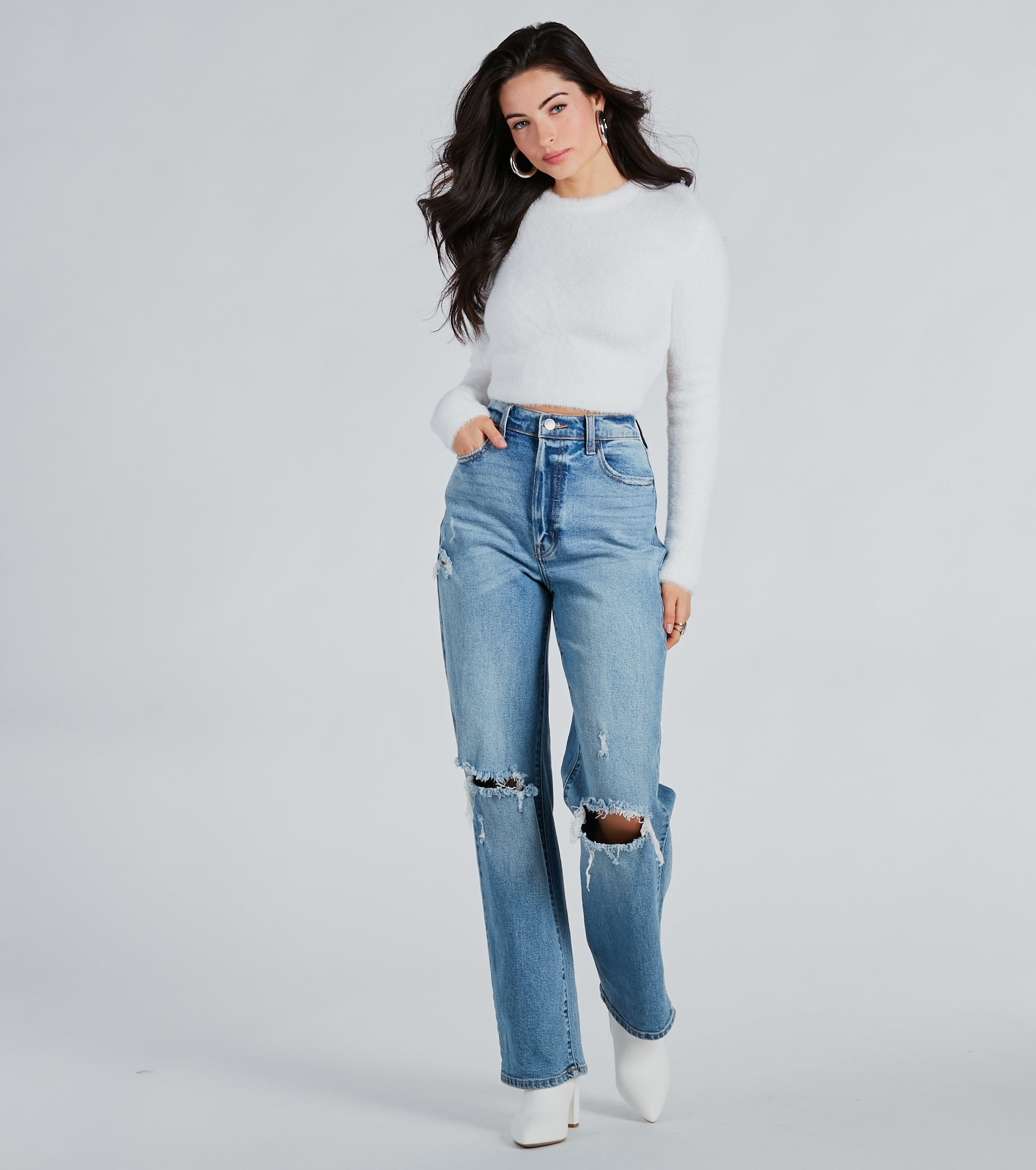 Cozy Charm Eyelash Knit Cropped Sweater - Image 2