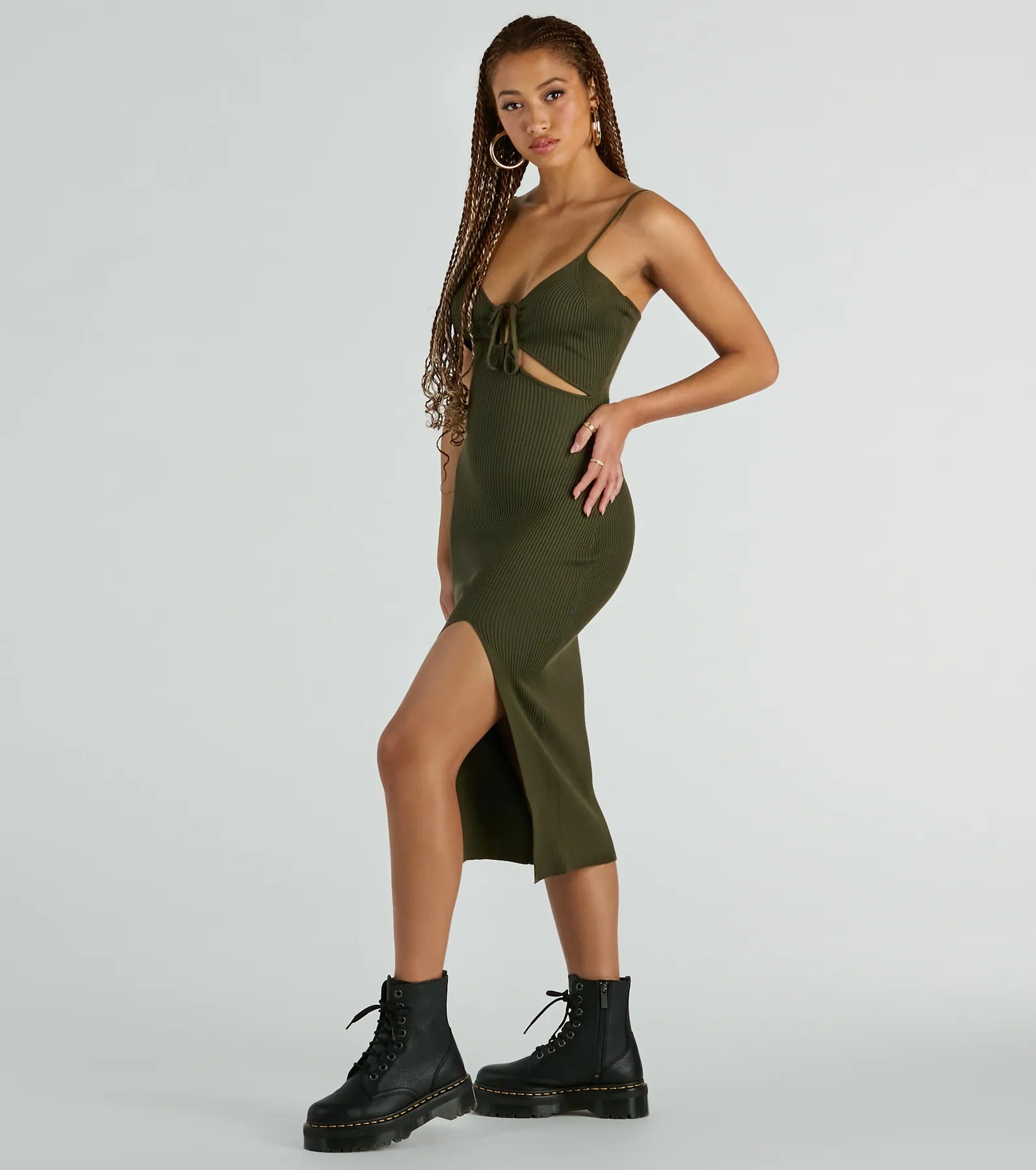 Such A Serve Cutout Strappy Ribbed Knit Midi Dress - Image 4