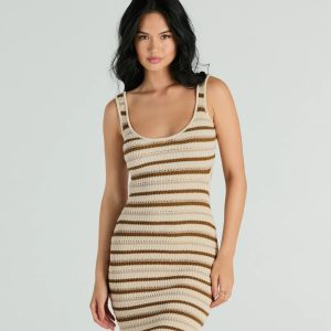 Perfect Match Sleeveless Striped Ribbed Knit Mini Dress