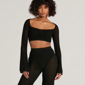 Boho Cutie Bell Sleeve Crochet Crop Top