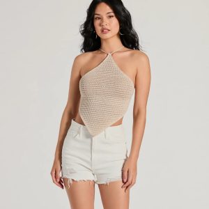 Boho Style Crochet Hanky Hem Halter Top