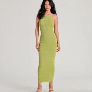 Feeling Myself High Neck Lace-Up Knit Maxi Dress