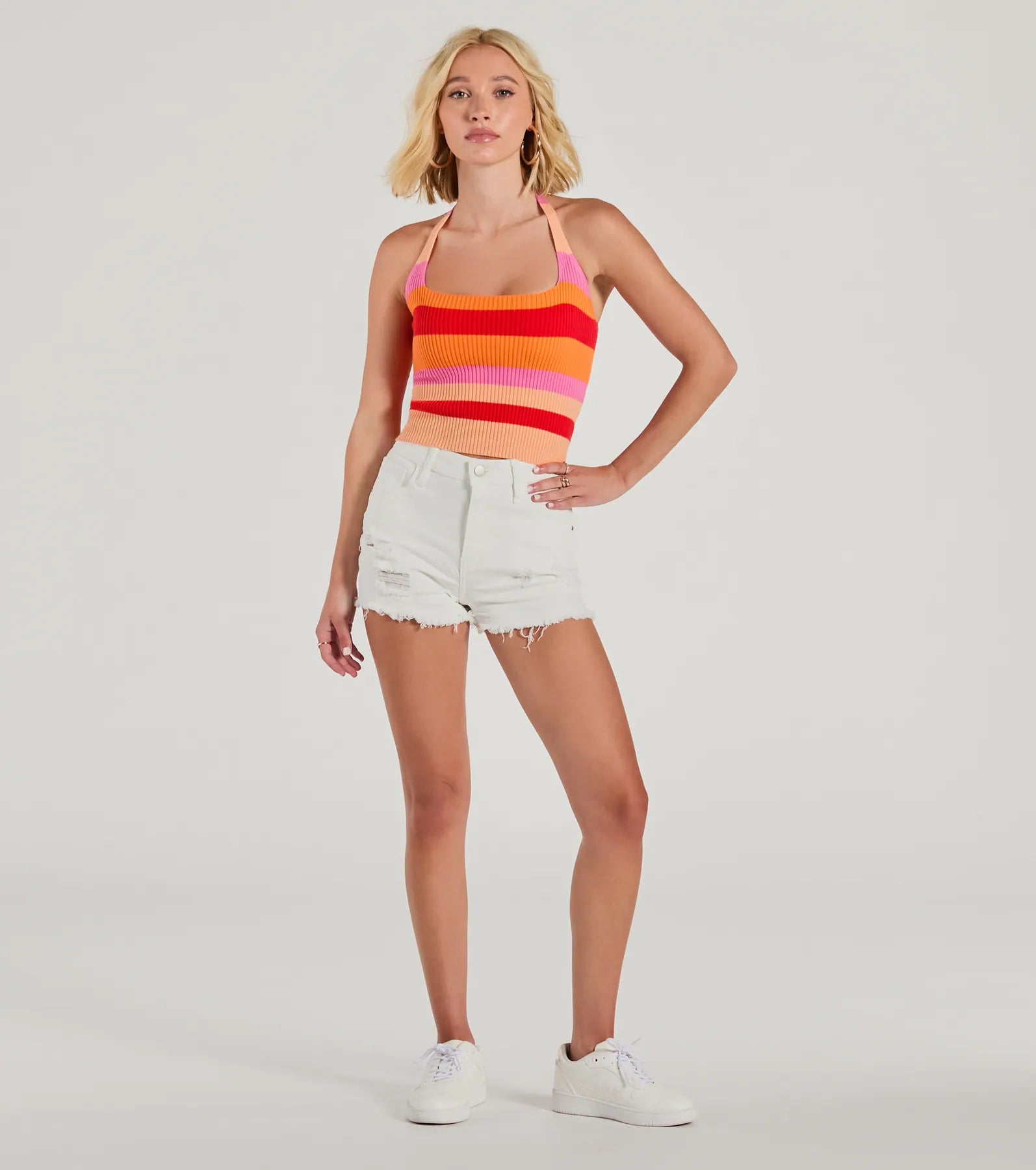 Stripe With It Halter Ribbed Knit Crop Top - Image 3