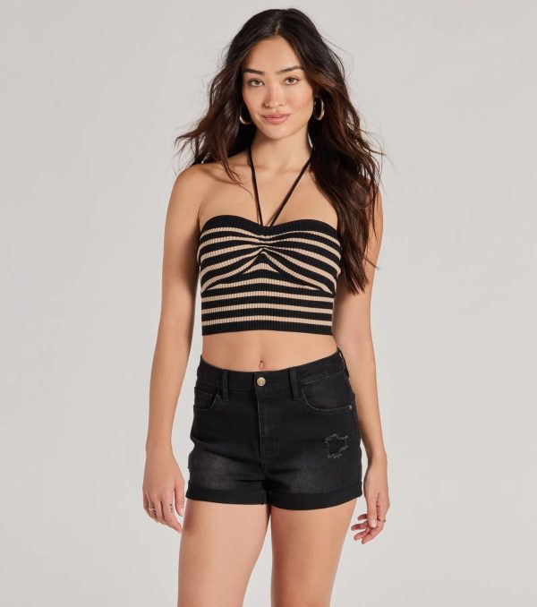 Trendy In Stripes Halter Rib Knit Crop Top - Image 5