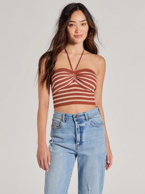 Trendy In Stripes Halter Rib Knit Crop Top
