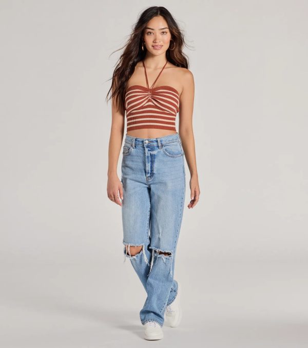 Trendy In Stripes Halter Rib Knit Crop Top - Image 3