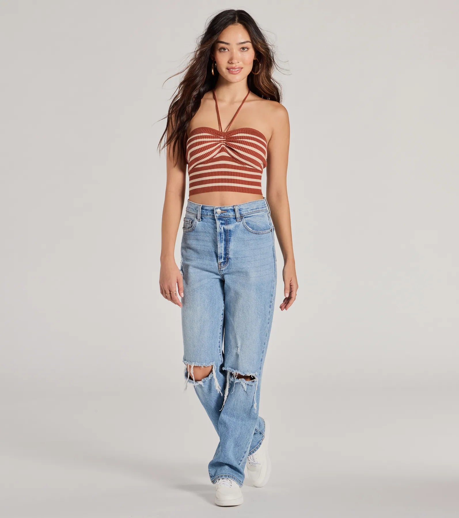 Trendy In Stripes Halter Rib Knit Crop Top - Image 3