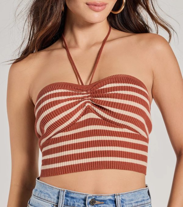 Trendy In Stripes Halter Rib Knit Crop Top - Image 4