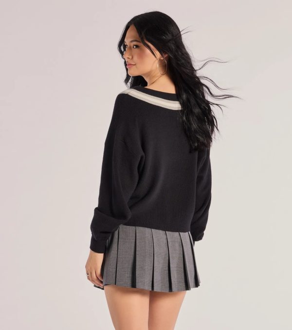 Preppy Impression Striped V-Neck Sweater Crop Top - Image 2