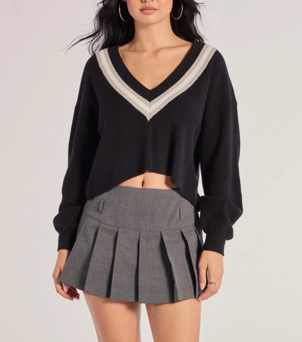 Preppy Impression Striped V-Neck Sweater Crop Top - Image 4