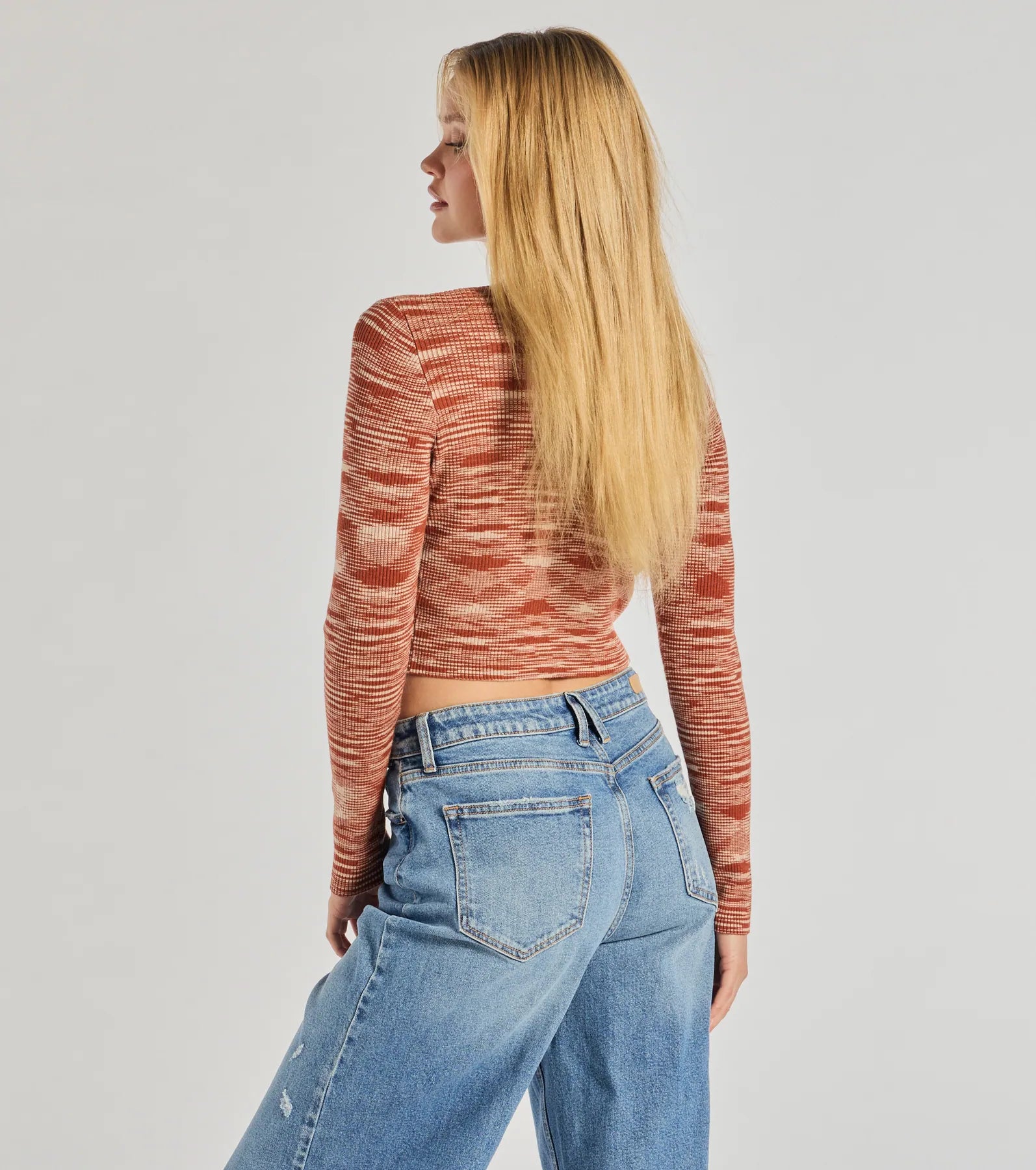 Sassy Knits Long Sleeve Button Crop Top - Image 2