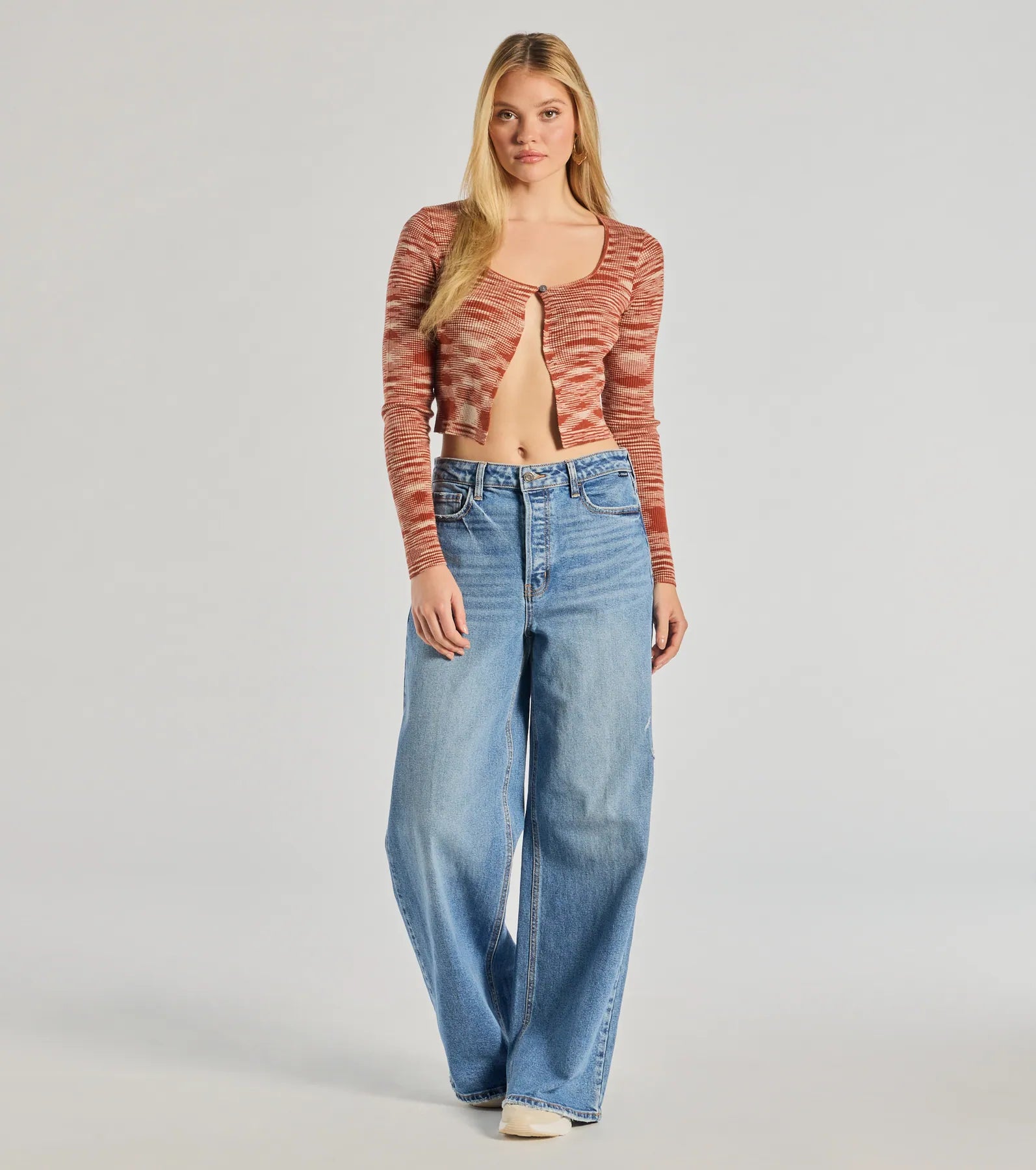 Sassy Knits Long Sleeve Button Crop Top - Image 3