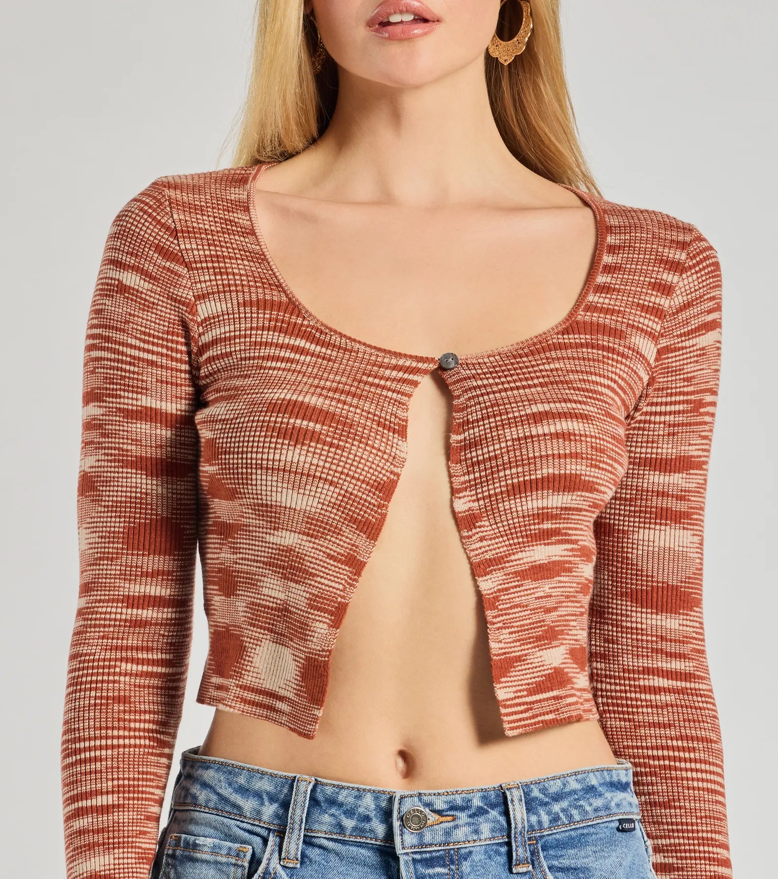 Sassy Knits Long Sleeve Button Crop Top - Image 4