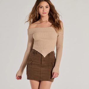 Trendy Textures Ribbed Knit Off-The-Shoulder Top