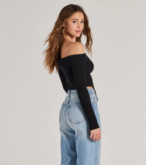 Trendy Textures Ribbed Knit Off-The-Shoulder Top - Image 9
