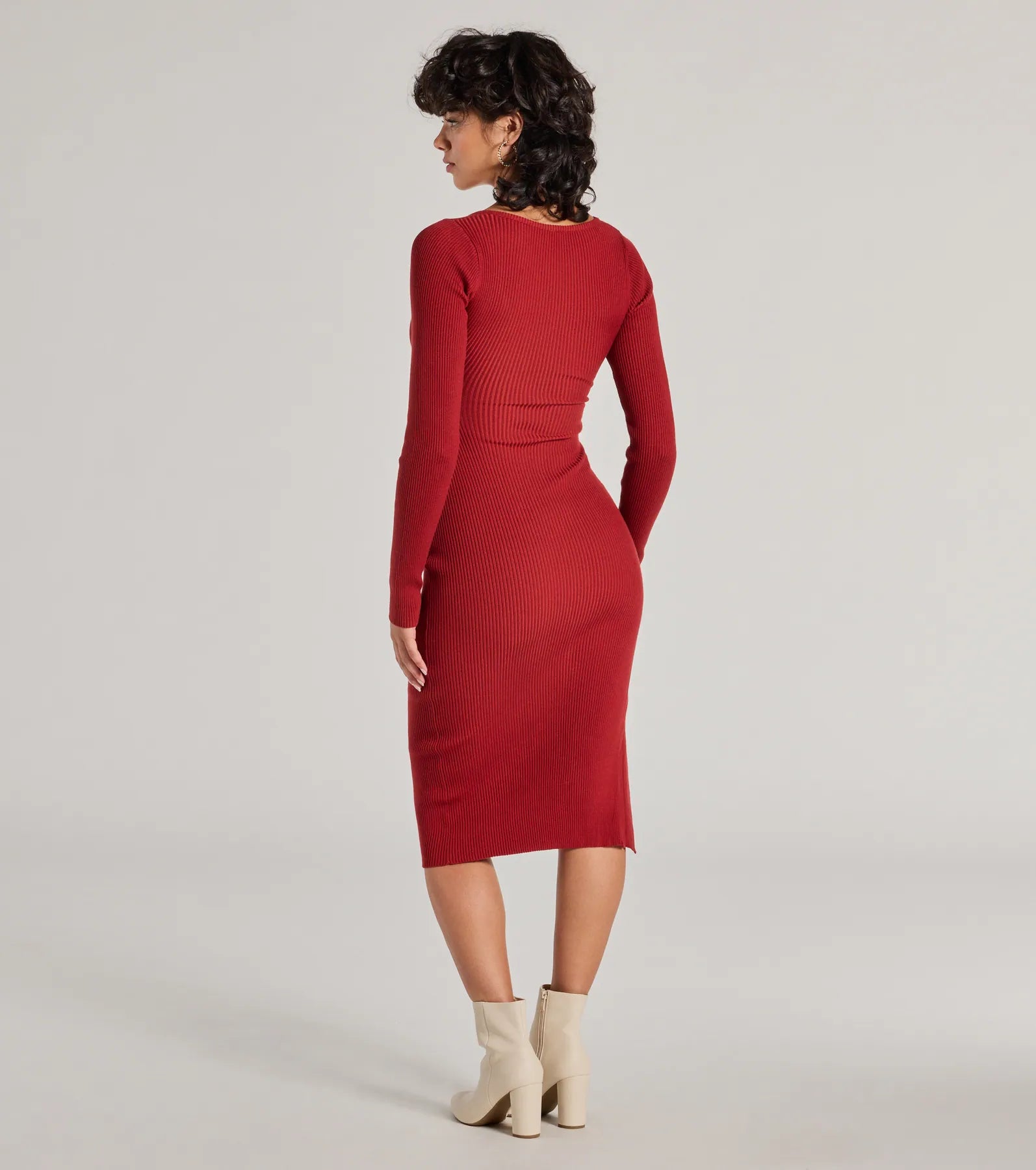 Sleek Essential Ribbed Knit High Slit Midi Dress - Image 6