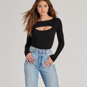 Casual Vibes Ribbed Knit Cutout Bodysuit