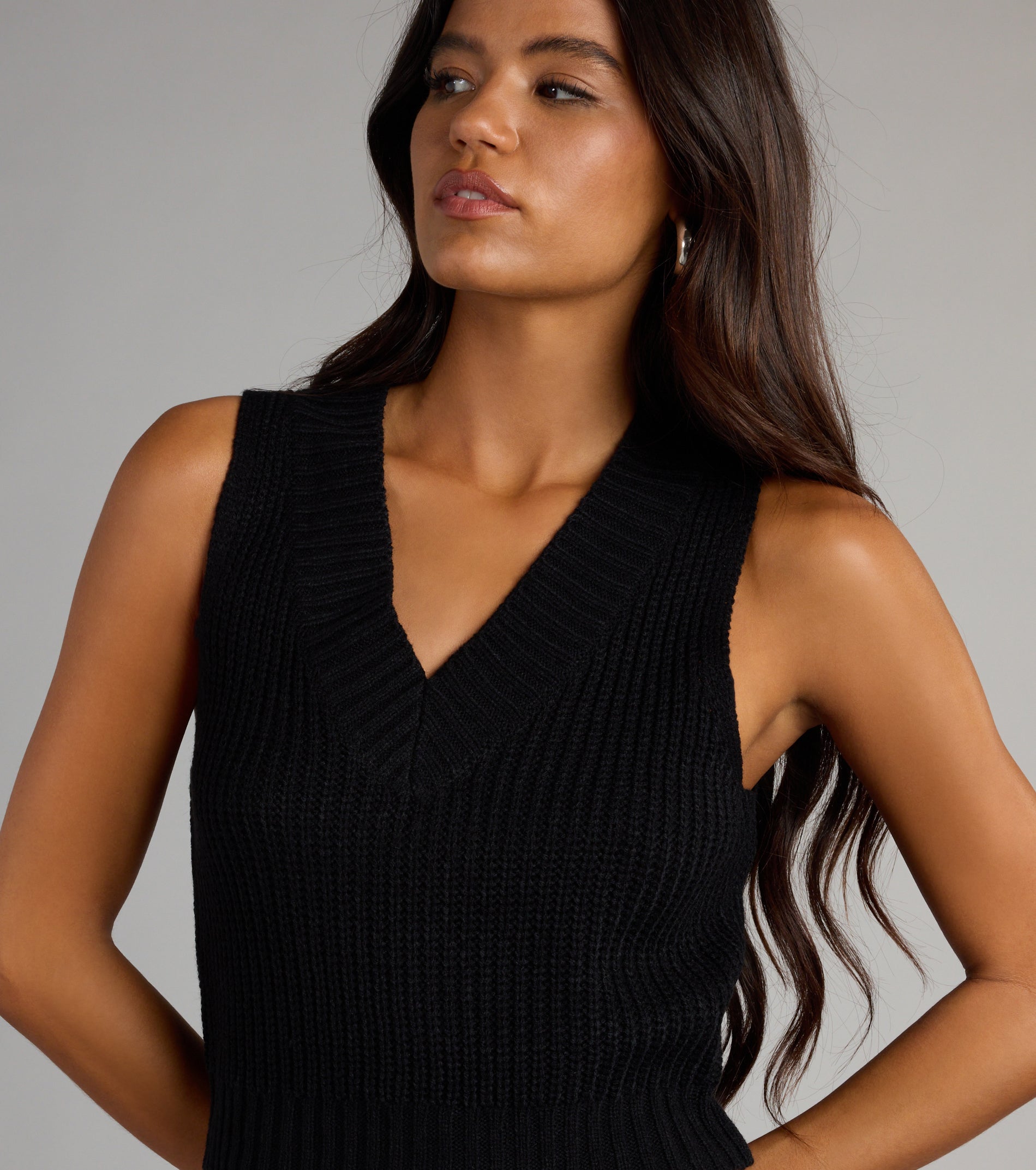 Preppy Babe V-Neck Cropped Sweater Vest - Image 4