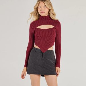 Chic Muse Ribbed Knit Cutout Crop Top