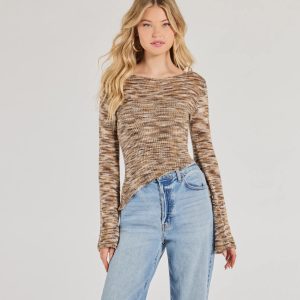 Trendy Impression Asymmetrical Bell Sleeve Knit Top