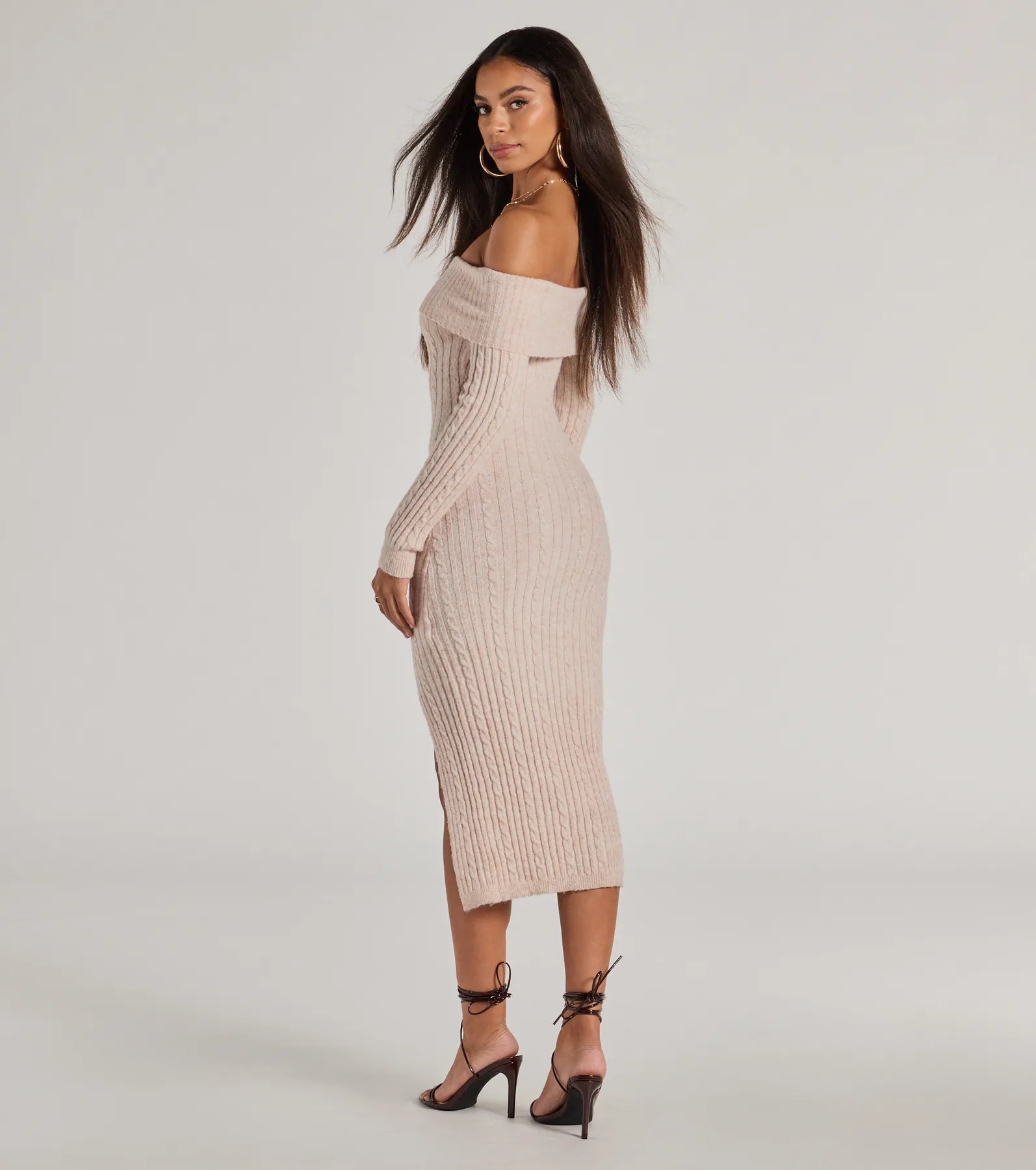 Cozy Luxe Cable Knit Off-The-Shoulder Midi Dress - Image 2