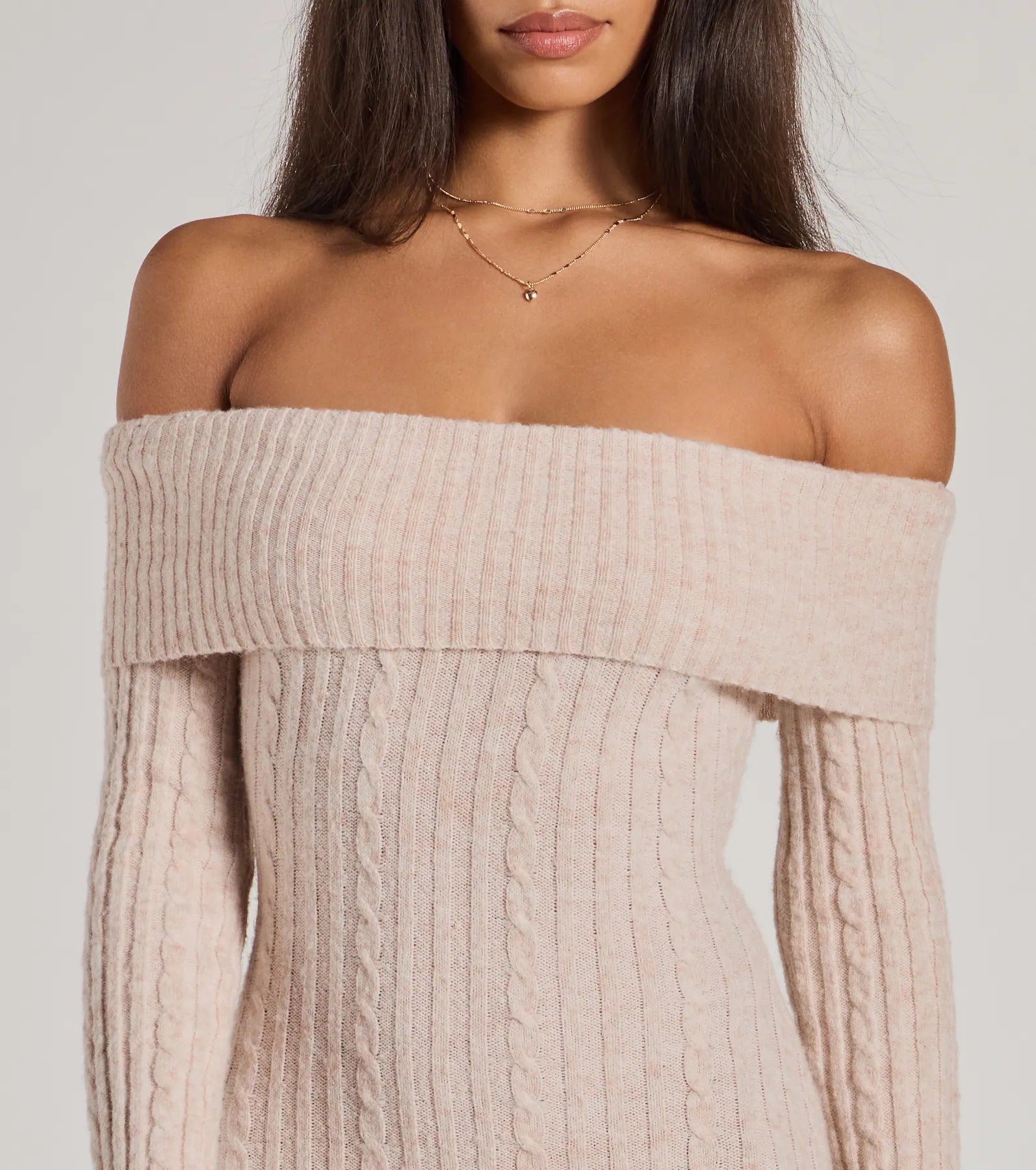 Cozy Luxe Cable Knit Off-The-Shoulder Midi Dress - Image 3
