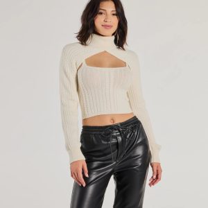 Cozy Casual Cable Knit Turtleneck Sweater Topper