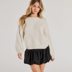 Cozy Sparkle Rhinestone Ribbed Knit Sweater