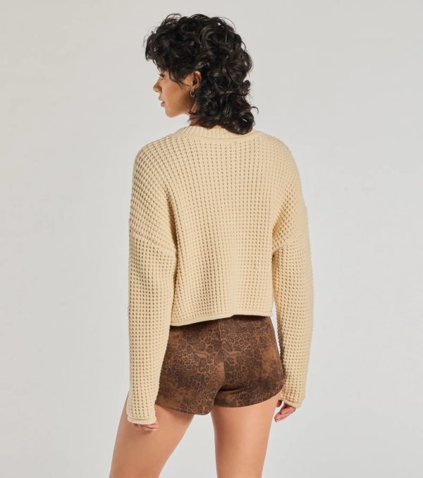 Coziest Style Waffle Knit Crew Neck Sweater - Image 2