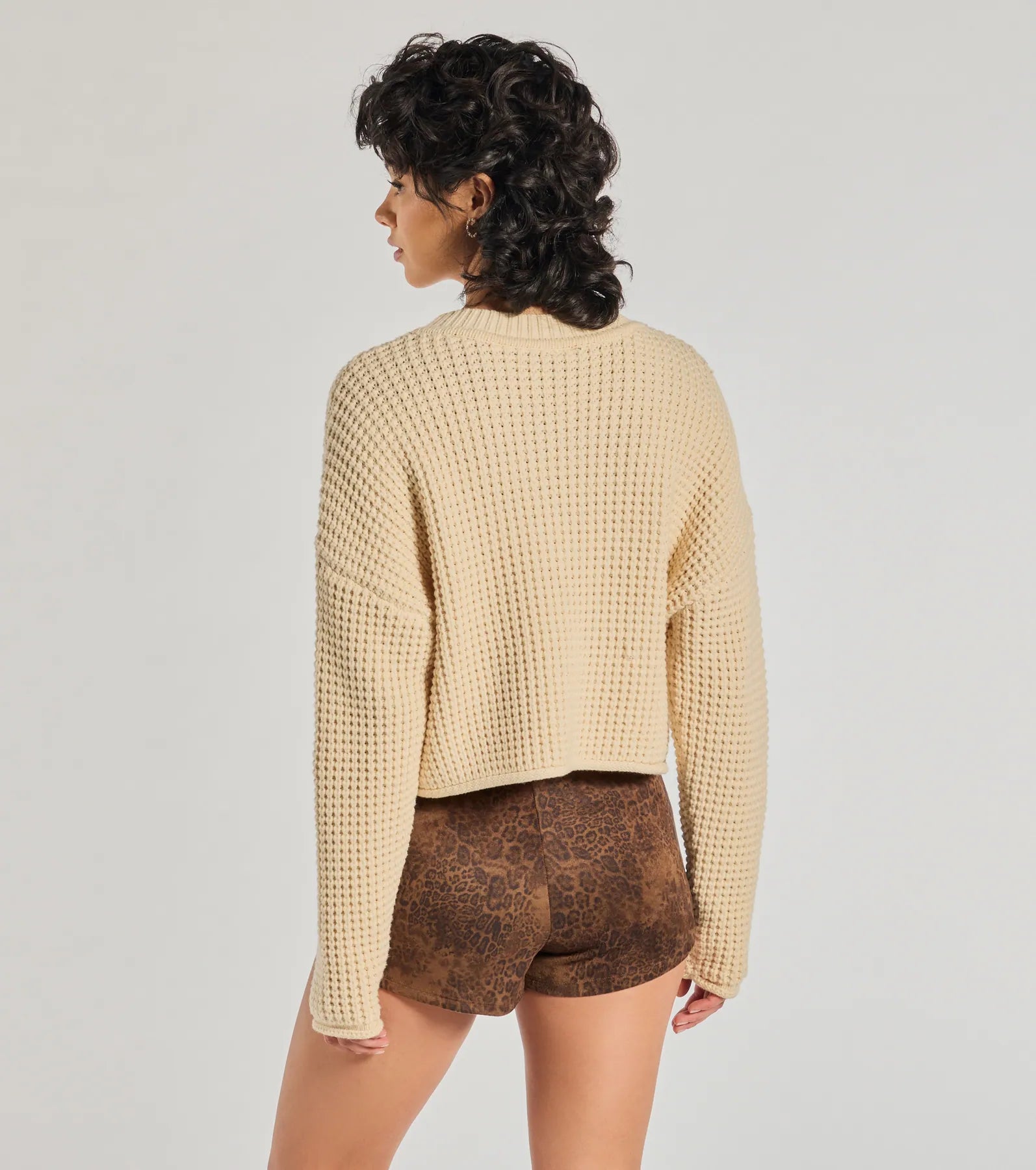 Coziest Style Waffle Knit Crew Neck Sweater - Image 2