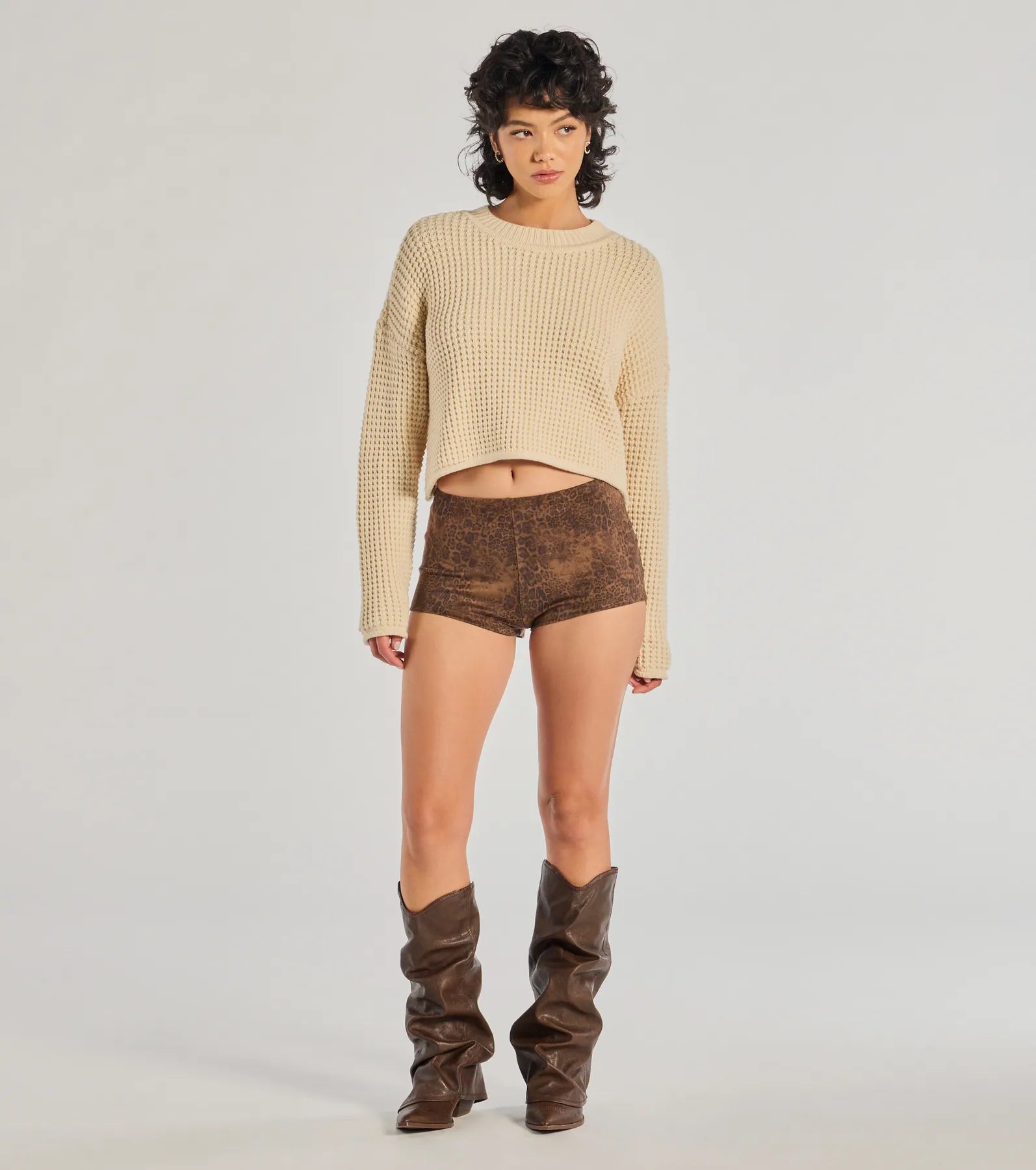 Coziest Style Waffle Knit Crew Neck Sweater - Image 3