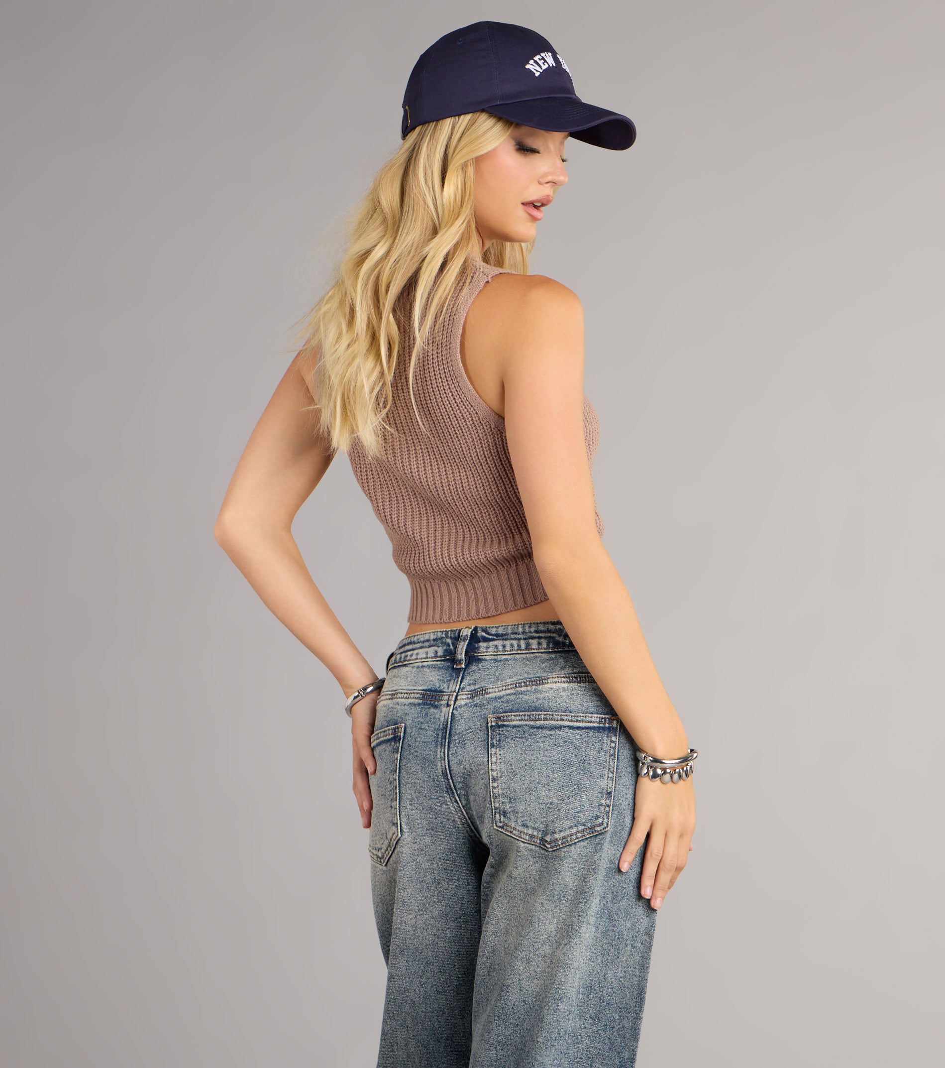 Preppy Babe V-Neck Cropped Sweater Vest - Image 6