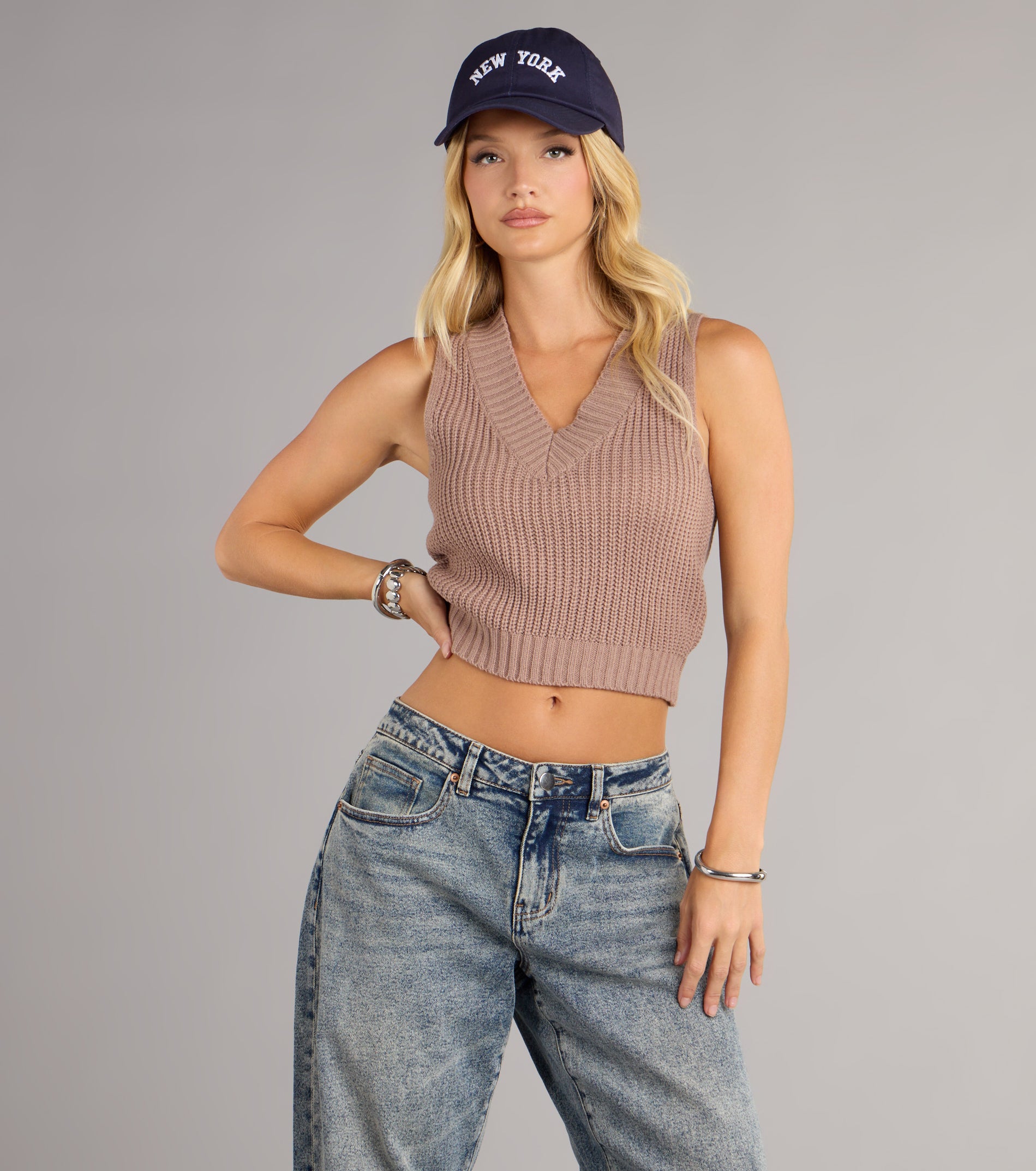Preppy Babe V-Neck Cropped Sweater Vest - Image 8