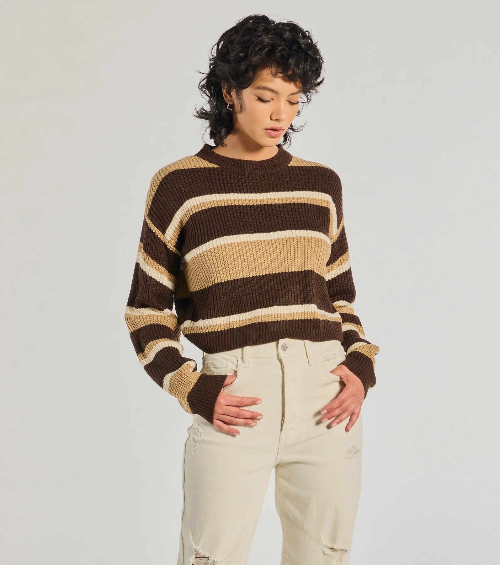 Preppy Style Striped Knit Crew Neck Sweater - Image 5